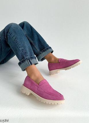 Рожеві жіночі лофери туфлі з натуральної замші6 фото