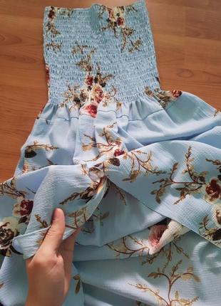Блакитна сукня в квіти. сукня квітковий принт.2 фото