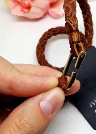 Классный плетенный кожаный браслет "жгут косичка" в 2 оборота коричневый дания pilgrim8 фото