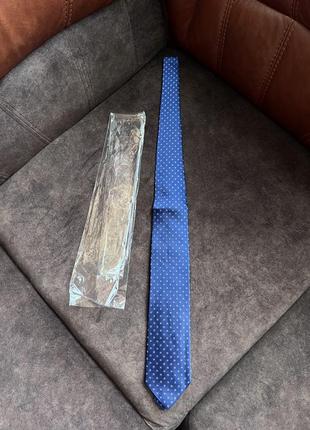 Шовковий краватка галстук синій у квітку4 фото