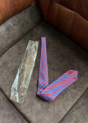 Шовковий краватка галстук червоний  у блакитну смужку1 фото
