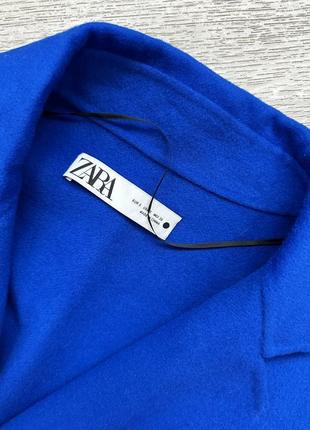 Стильное натуральное длинное яркое синее пальто халат с разрезами zara 36/s5 фото