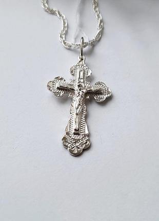 Срібний прямий хрестик хрест із розплетенням срібло 925 проби п14б 2.58г2 фото
