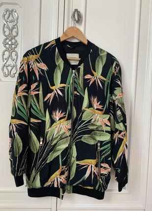 Бомбер куртка кофта удлиненный zara/цветы/ тропический принт2 фото