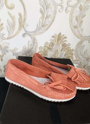 Натуральный замш модные чешки туфли балетки персиковые яркие мягенькие стильные