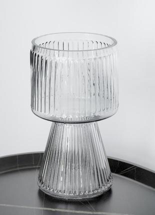 Стеклянная декоративная ваза для цветов "серая симметрия", 20 см, декор для дома