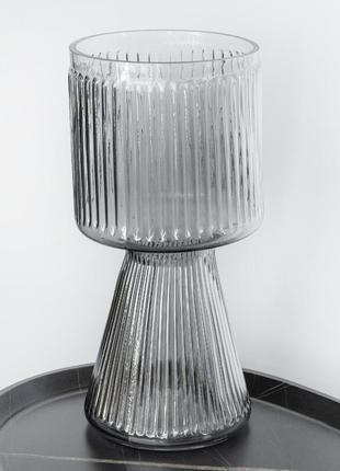 Стеклянная декоративная ваза для цветов "серая симметрия", 31 см, декор для дома