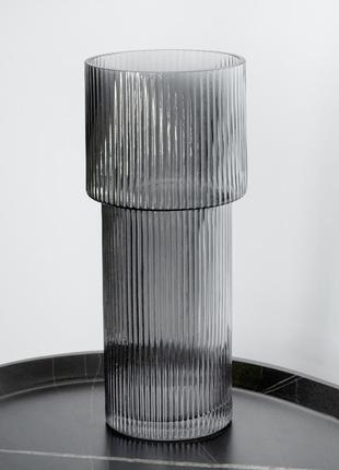 Стеклянная декоративная ваза для цветов "серая элегантность", 24 см, декор для дома