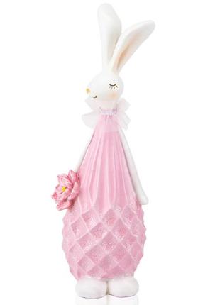 Пасхальная декоративная статуэтка "кролик в розовом", 28 см, декор на пасху