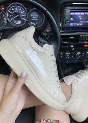 💖alexander mcqueen light beige patent💖женские маквины, бежевые кроссовки маквин
