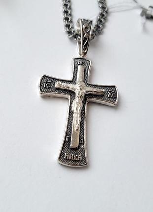 Серебряный прямой крест с распятием серебро 925 пробы черненное п87 13.72г5 фото