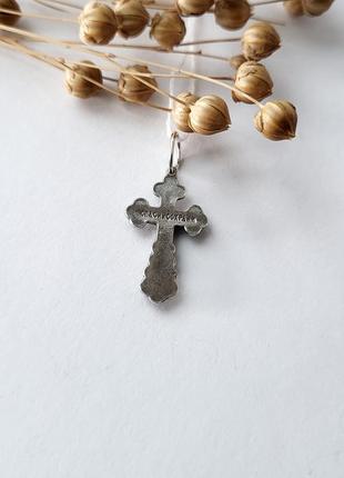 Серебряный прямой крест с распятием черненное серебро 925 пробы п6ч 1.46г2 фото