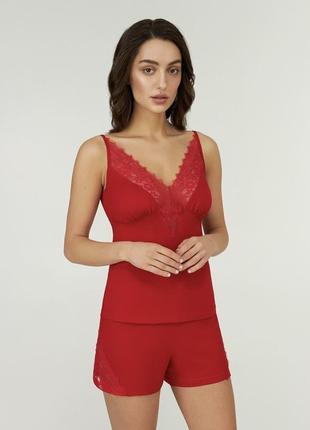 ❤️красная пижама с кружевом майка и шорты