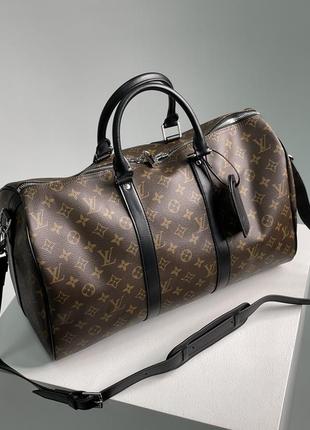 Спортивная сумка в стиле louis vuitton keepall bandouliere 45 brown canvas premium.3 фото