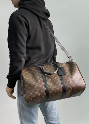 Спортивная сумка в стиле louis vuitton keepall bandouliere 45 brown canvas premium.10 фото