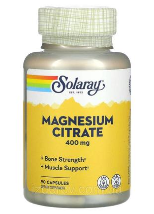 Магній цитрат 400 мг solaray magnesium citrate 90 вегетаріанських капсул2 фото