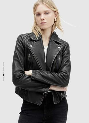 Оригинальная кожаная куртка косуха allsaints black cargo biker jacket