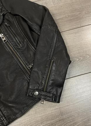 Оригинальная кожаная куртка косуха allsaints black cargo biker jacket10 фото