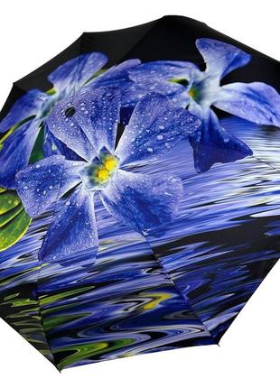 Жіноча парасолька-автомат у подарунковій упаковці з хустинкою від rain flower чорний з синіми квітами 01020-3