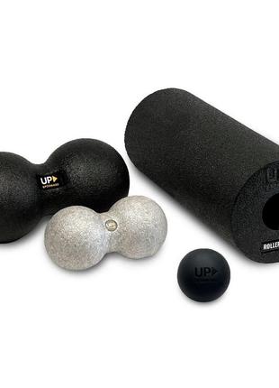 Набір масажний ролик м'яч подвійний масажний м'яч up & forward max black