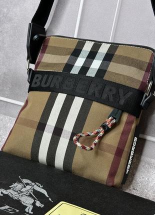 Мужская сумка burberry коричневая в клетку / борсетка / мессенджер