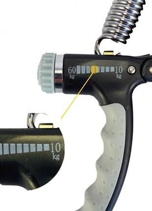 Еспандер кистьовий з лічильником пружинний з регульованим навантаженням 10-60 кг up & forward black2 фото