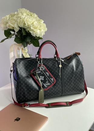 Спортивна сумка в стилі louis vuitton keepall bandouliere bag limited edition patchwork monogram eclipse 50 premium.4 фото