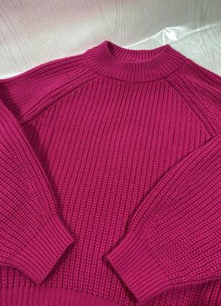 Ярко розовый свитер, массивная вязка5 фото