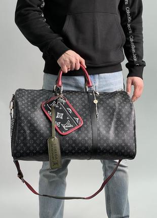 Спортивна сумка в стилі louis vuitton keepall bandouliere bag limited edition patchwork monogram eclipse 50 premium.2 фото