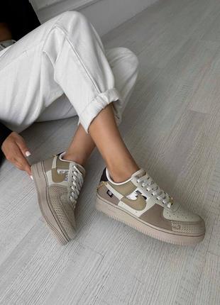 Женские стильные кожаные кроссовки air force new beige / кроссовки в стиле nike7 фото