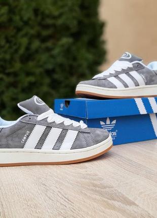 Женские замшевые кроссовки adidas campus white grey адидас кампус скидка8 фото