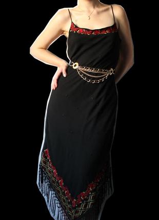 Вінтажна асиметрична сукня комбінація, розшита бісером з бахромою в стилі 30 х3 фото