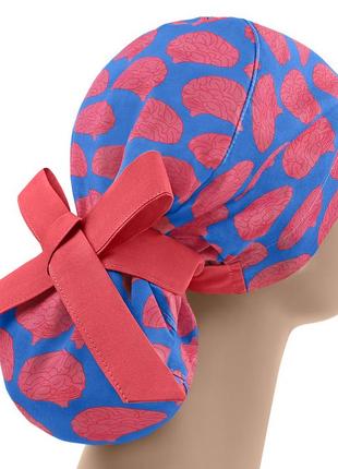 Медична шапочка шапка жіноча тканинна багаторазова принт мізки1 фото