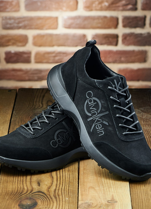 Стильные черные качественные мужские кроссовки calvin klein весенние-осенние, деми, кожаные,натуральная кожа4 фото