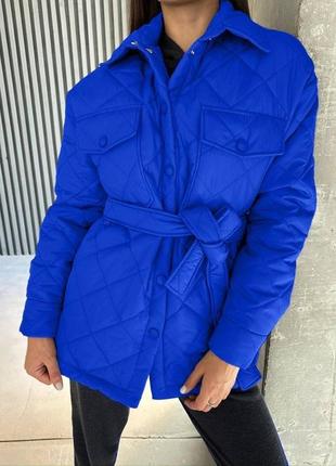Куртка-рубашка женская стеганная с поясом плащевка s-xl электрик (синий)