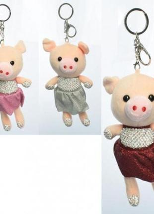 Брелок, м'яка іграшка, 23см, "свинка", стрази, 3 кольори, mp1765