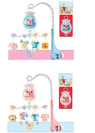 Карусель на кроватку, подвески 4шт, погремушка, музыка, свет, 2 цвета, n5033