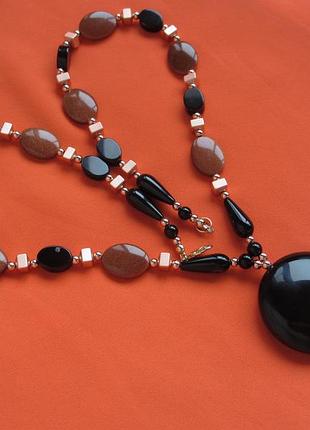 Кольє чорний агат, авантюрин, гематит золотистий4 фото