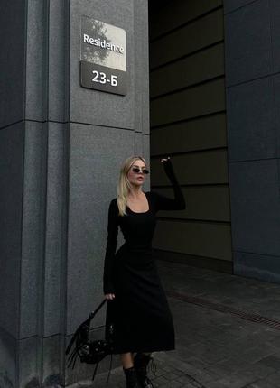 Силуетна чорна сукня міді із шнурівкою на талії трикотаж мустанг рубчик xs s m l 42 44 467 фото
