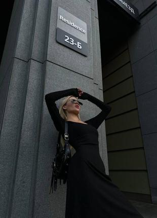 Силуетна чорна сукня міді із шнурівкою на талії трикотаж мустанг рубчик xs s m l 42 44 468 фото