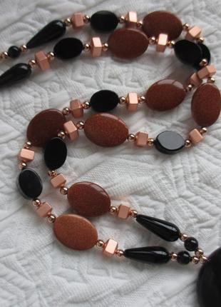 Кольє чорний агат, авантюрин, гематит золотистий8 фото