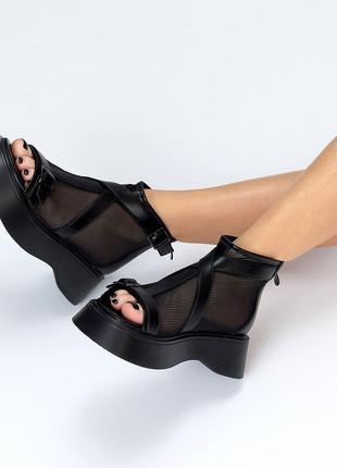 Летние ботинки женские черные.8 фото