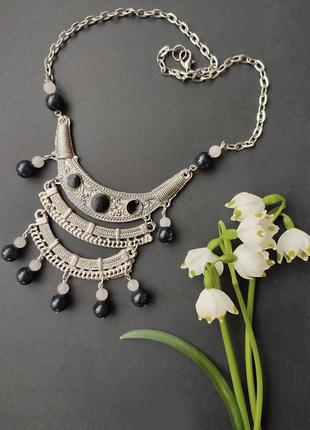 Винтажное колье ожерелье на шею с натуральными камнями и емалью