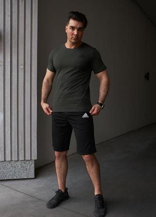 Комплект adidas футболка хакі + шорти, літній чоловічий набір адідас5 фото