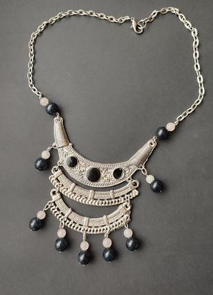 Винтажное колье ожерелье на шею с натуральными камнями и емалью2 фото