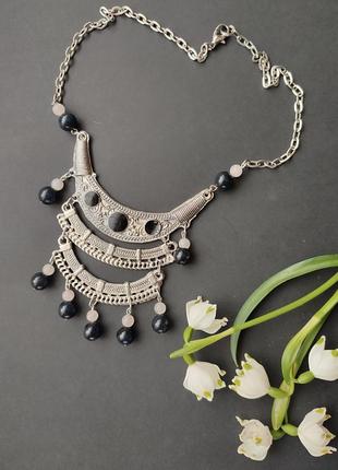 Винтажное колье ожерелье на шею с натуральными камнями и емалью3 фото