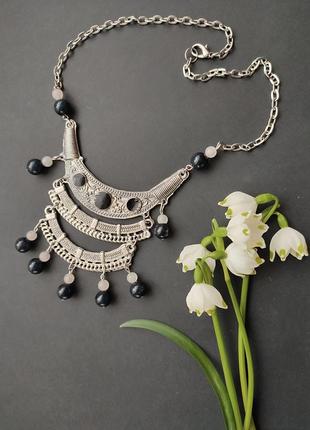 Винтажное колье ожерелье на шею с натуральными камнями и емалью4 фото