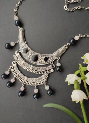 Винтажное колье ожерелье на шею с натуральными камнями и емалью5 фото