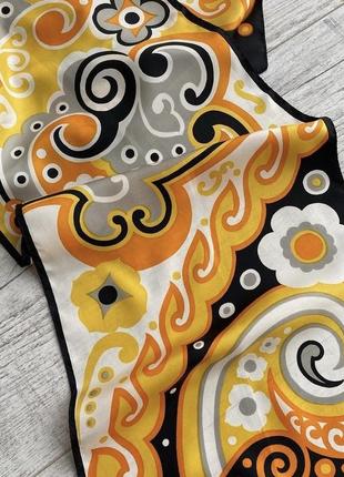 Яркий шелковый шарф натуральный шелк желтый черный абстракция цветы2 фото