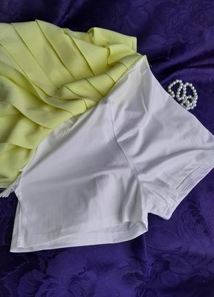 Reya rebel 🍋 юбка в складочку крупная складка с шортами подкладка короткая лимонная7 фото